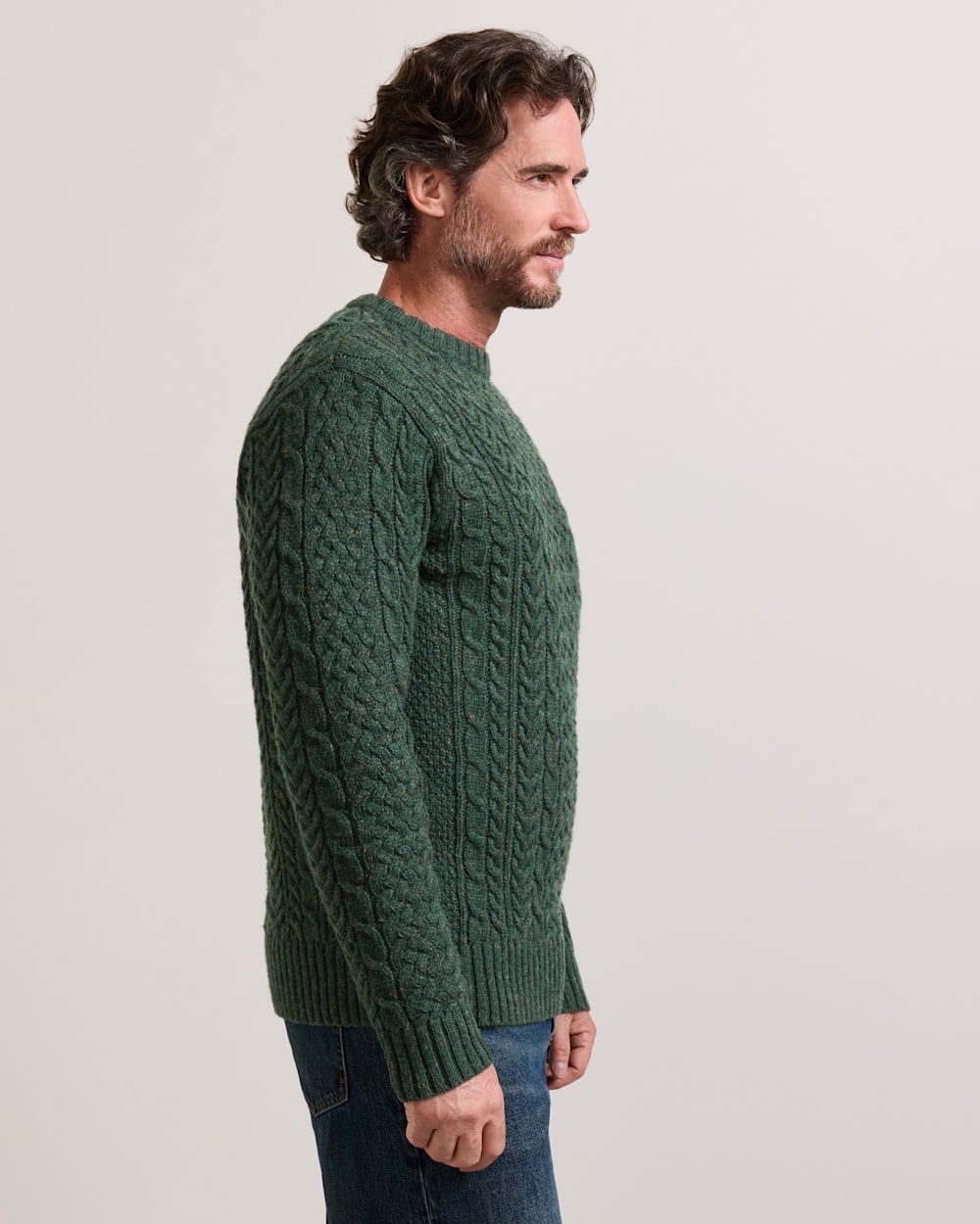 ALTERNATE VIEW OF MEN'S WOOL DONEGAL FISHERMAN SWEATER IN ELM image number 3