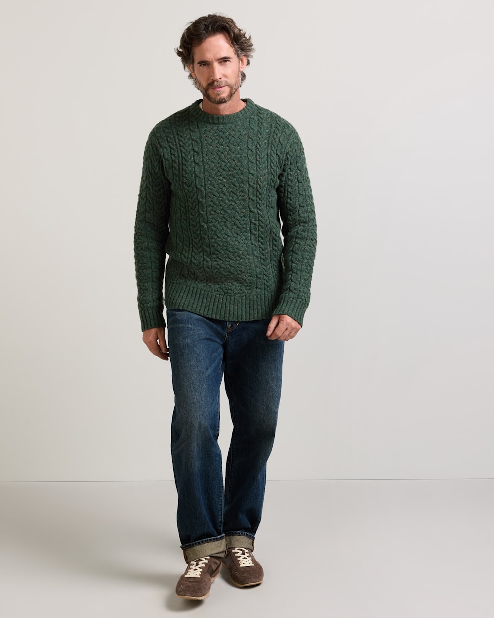 ALTERNATE VIEW OF MEN'S WOOL DONEGAL FISHERMAN SWEATER IN ELM image number 5
