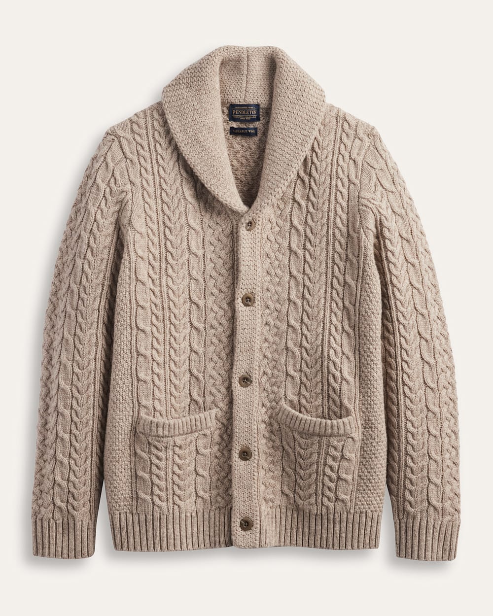 MEN'S WOOL FISHERMAN CARDIGAN IN WHEAT MIX image number 1