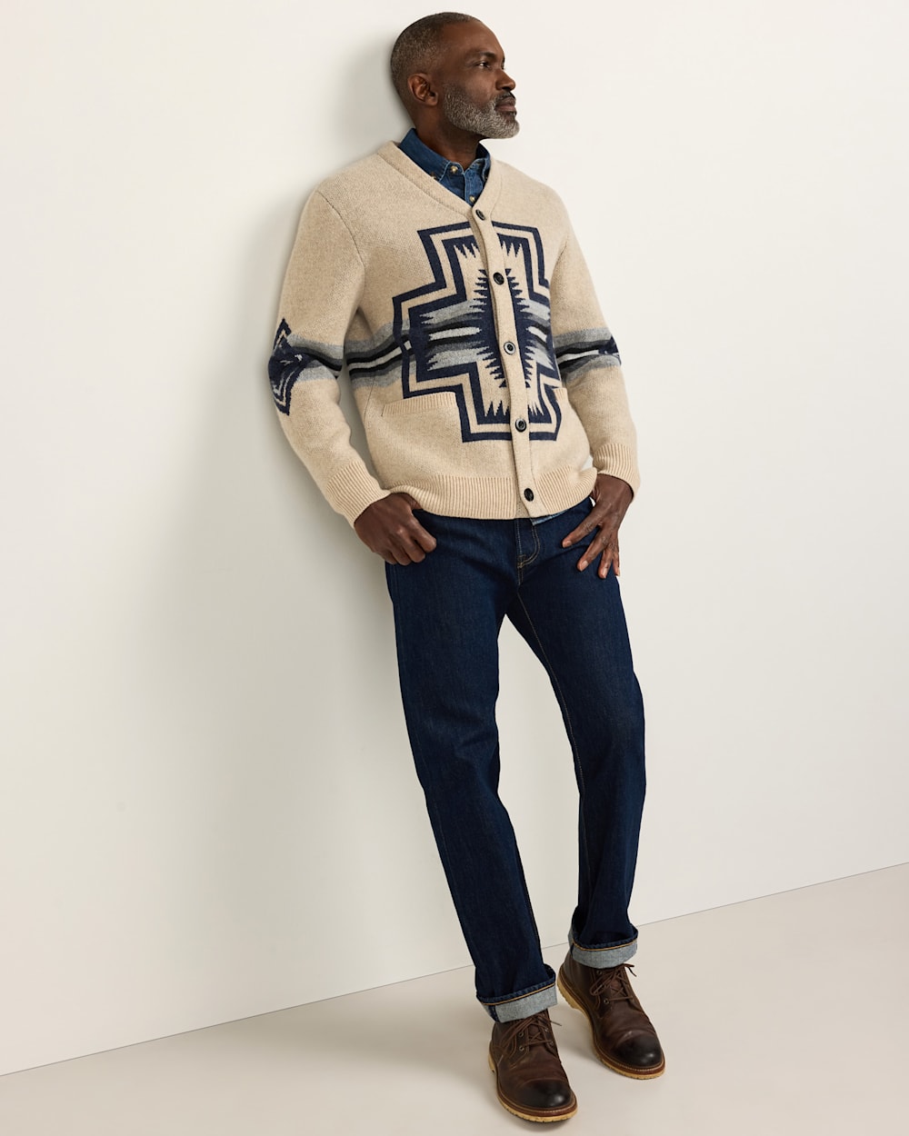 ALTERNATE VIEW OF MEN'S HARDING LAMBSWOOL CARDIGAN IN OATMEAL image number 6