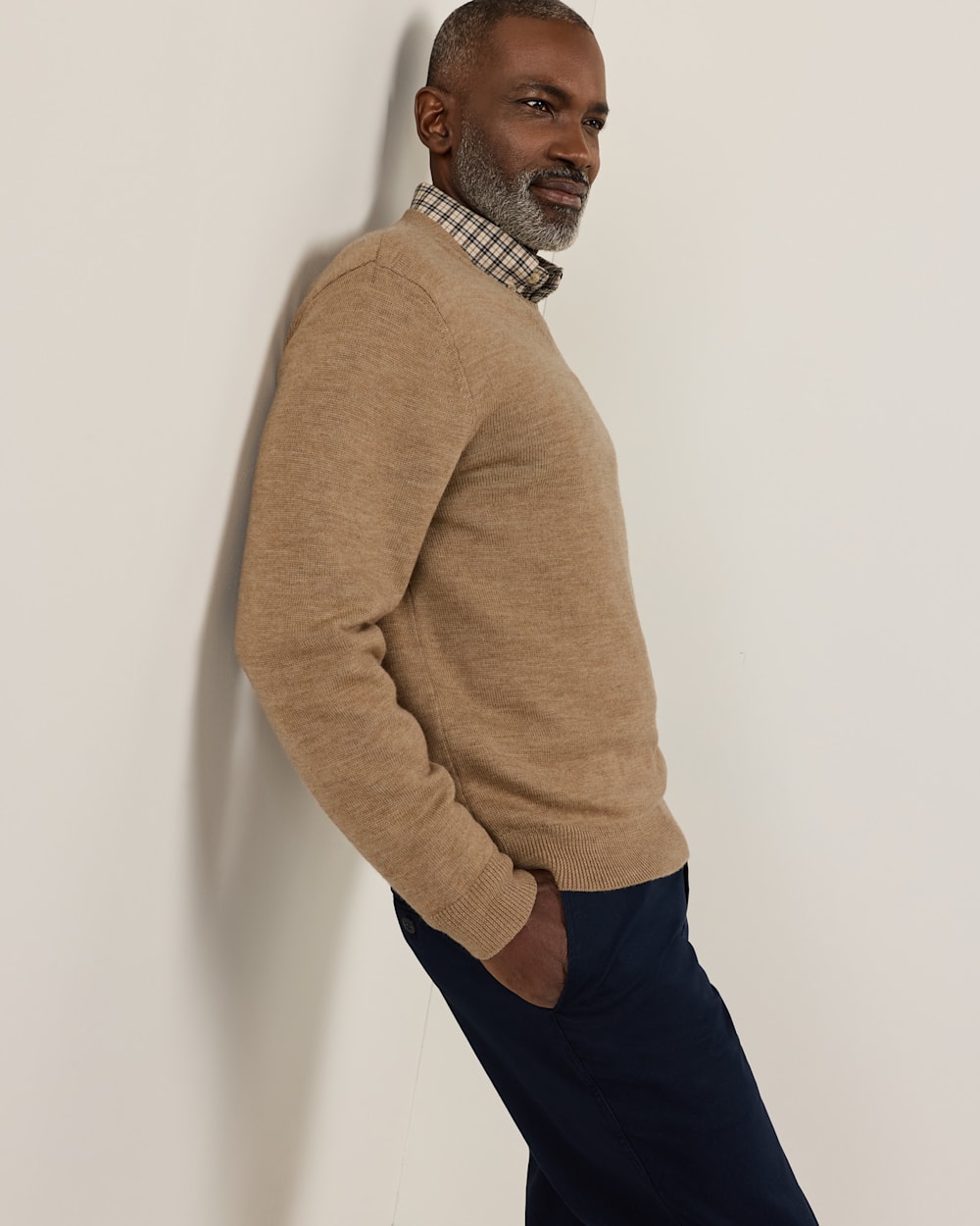 ALTERNATE VIEW OF MEN'S MERINO V-NECK SWEATER IN CAMEL image number 2