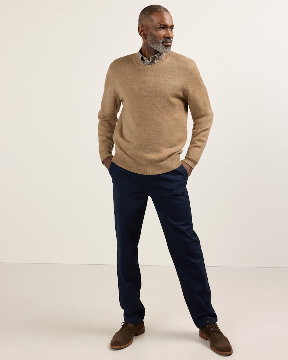 ALTERNATE VIEW OF MEN'S MERINO V-NECK SWEATER IN CAMEL image number 6