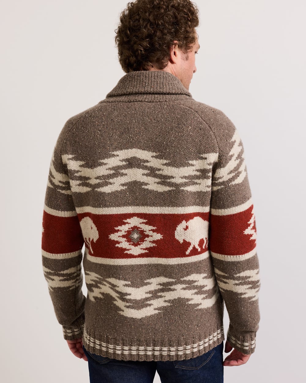 ALTERNATE VIEW OF MEN'S BISON LAMBSWOOL ZIP CARDIGAN IN BROWN DONEGAL image number 2