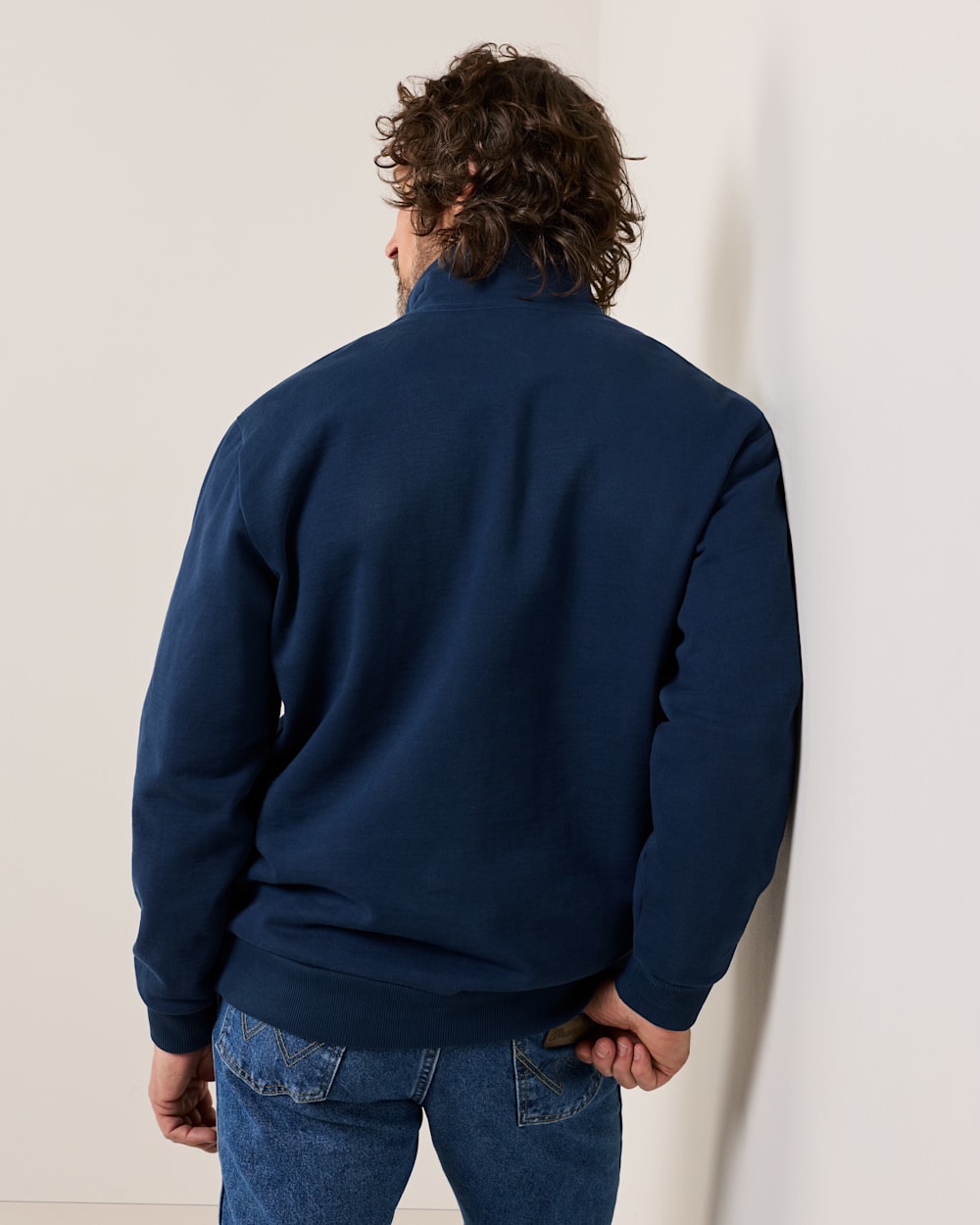 ALTERNATE VIEW OF MEN'S FRENCH TERRY QUARTER-ZIP SWEATSHIRT IN NAVY image number 3