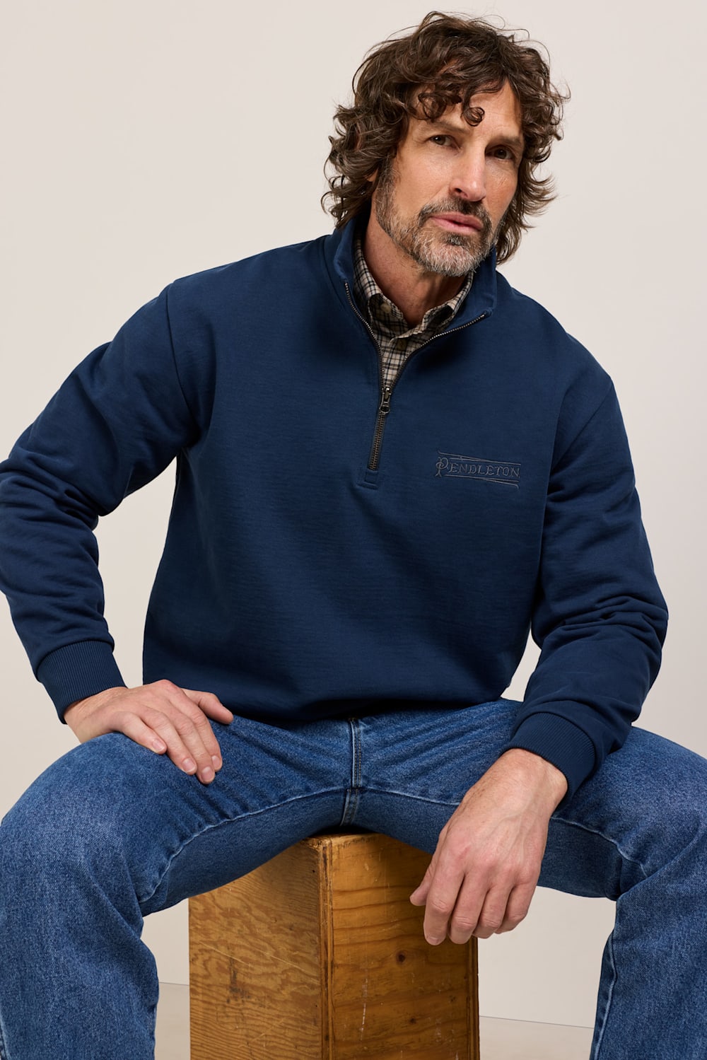 ALTERNATE VIEW OF MEN'S FRENCH TERRY QUARTER-ZIP SWEATSHIRT IN NAVY image number 6
