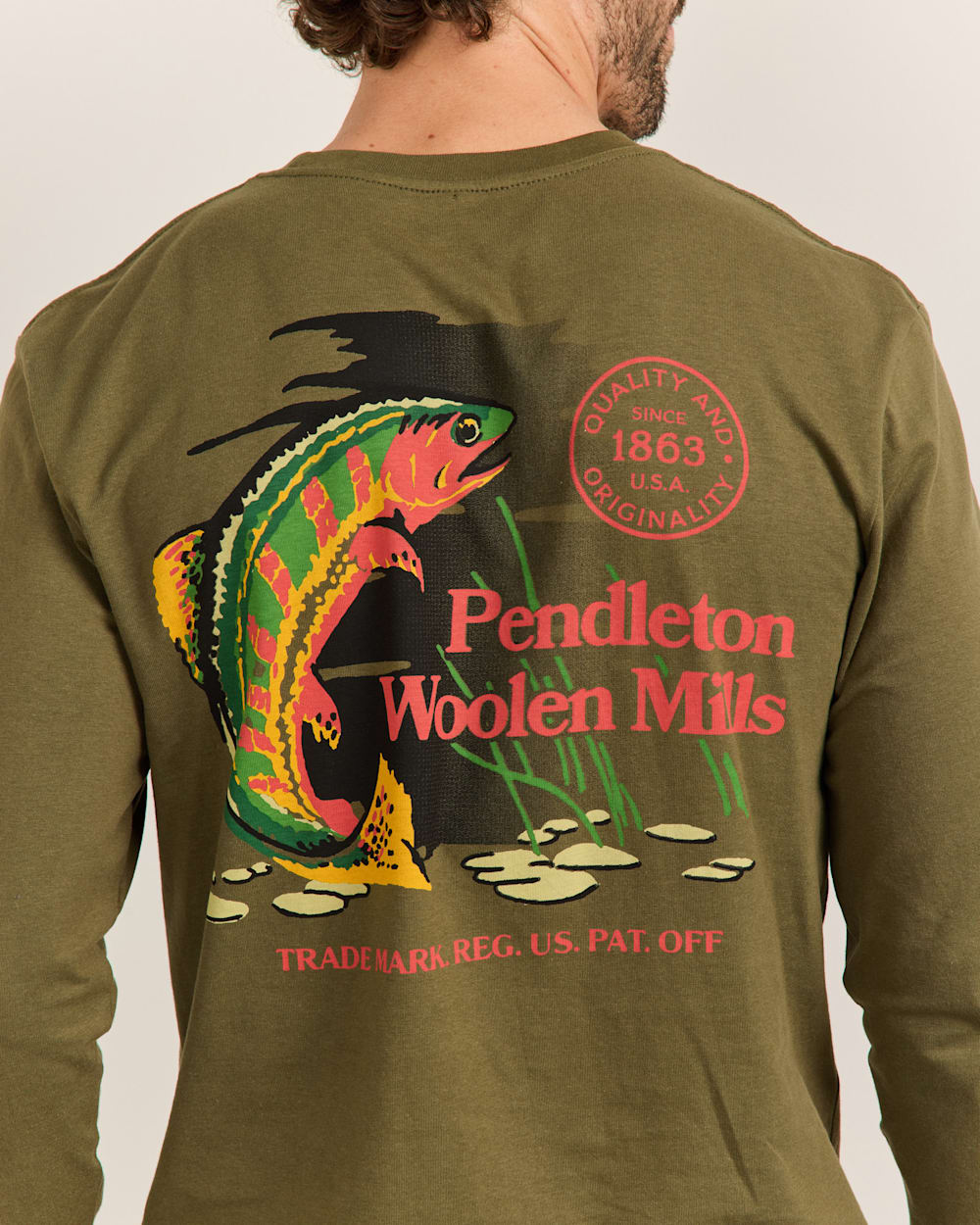 ALTERNATE VIEW OF MEN'S LONG-SLEEVE FRESHWATER FISHING GRAPHIC TEE IN MILITARY/MULTI image number 5
