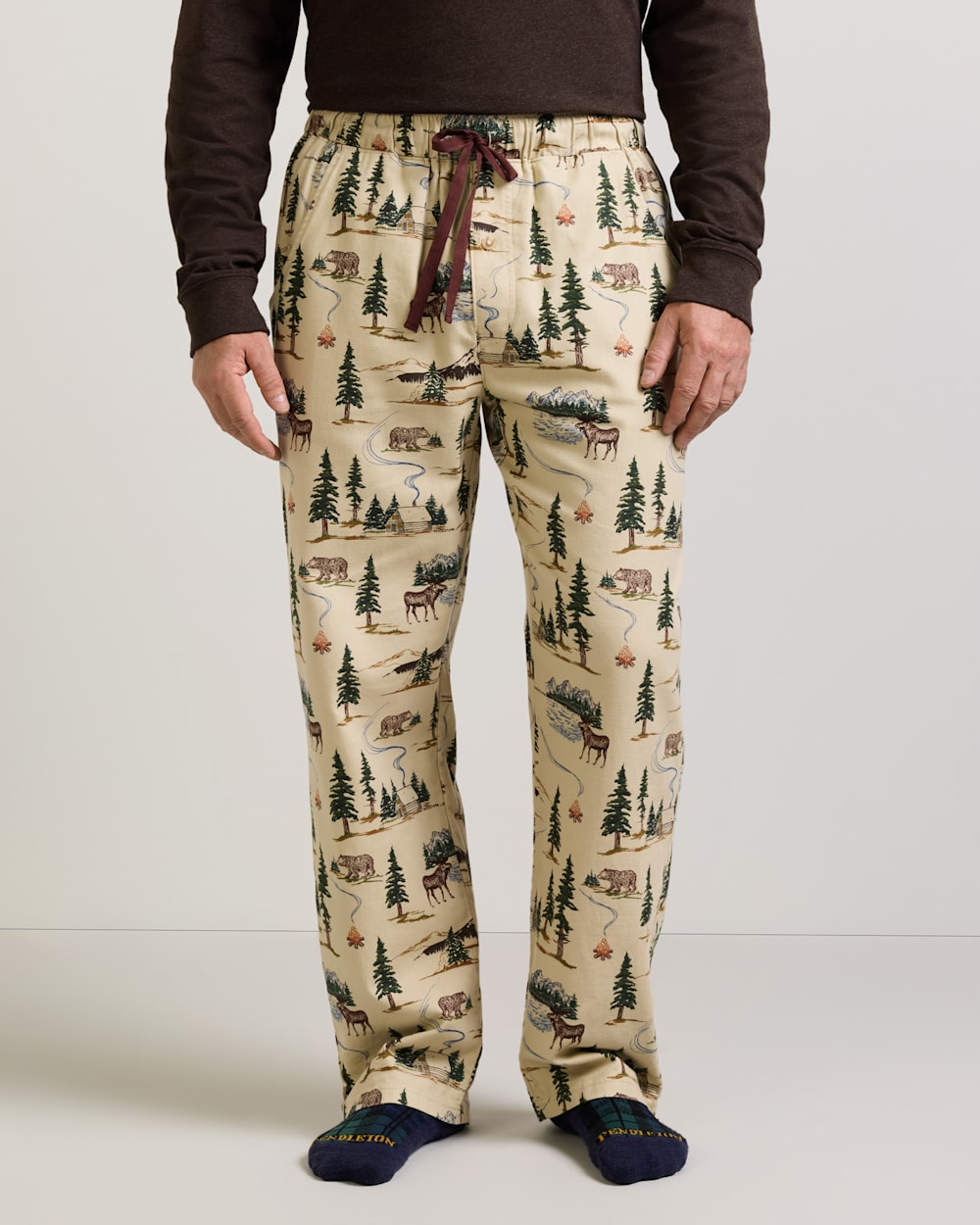 MEN'S CAMP PRINT FLANNEL PAJAMA PANTS IN TAN image number 1