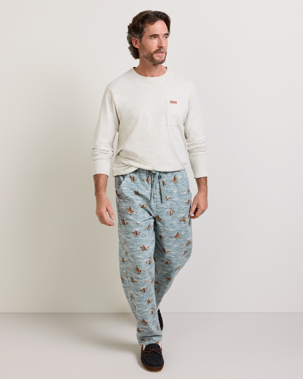 ALTERNATE VIEW OF MEN'S COWBOY PRINT FLANNEL PAJAMA PANTS IN BLUE image number 2