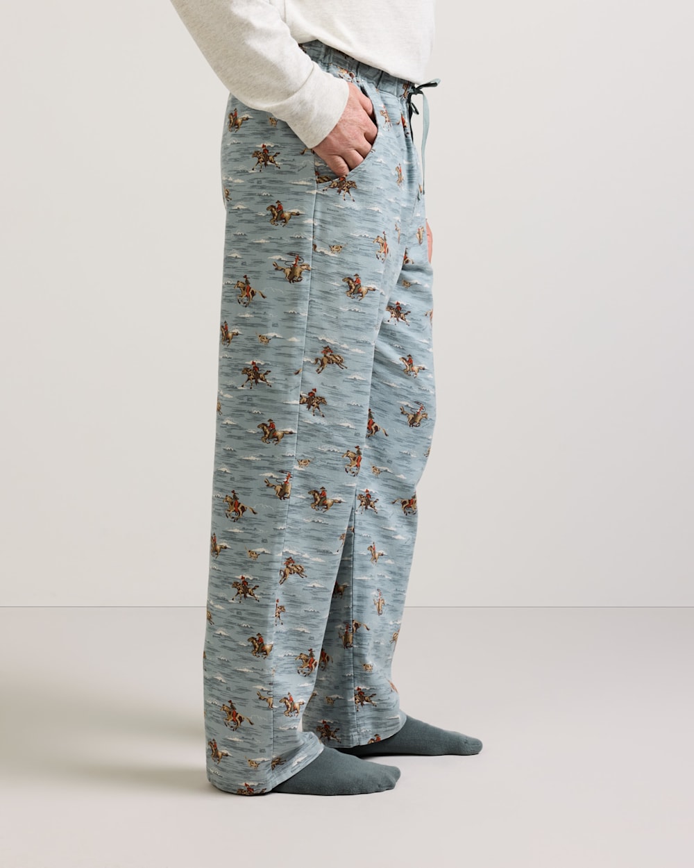 ALTERNATE VIEW OF MEN'S COWBOY PRINT FLANNEL PAJAMA PANTS IN BLUE image number 3