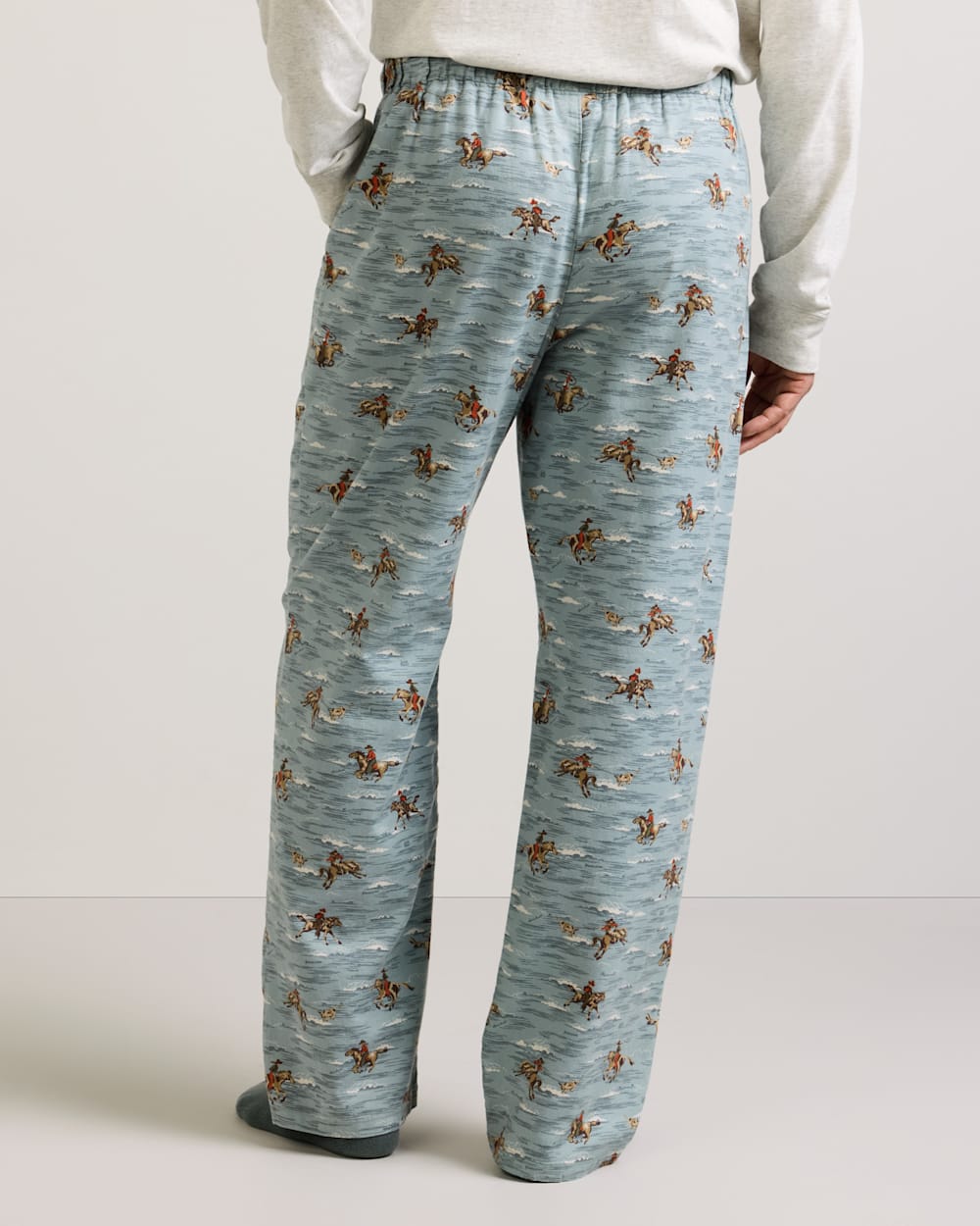 ALTERNATE VIEW OF MEN'S COWBOY PRINT FLANNEL PAJAMA PANTS IN BLUE image number 4