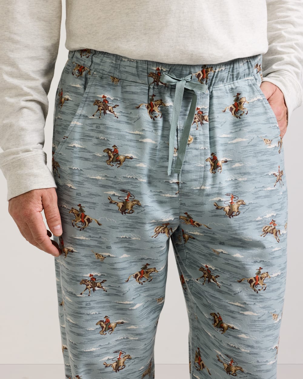 ALTERNATE VIEW OF MEN'S COWBOY PRINT FLANNEL PAJAMA PANTS IN BLUE image number 5