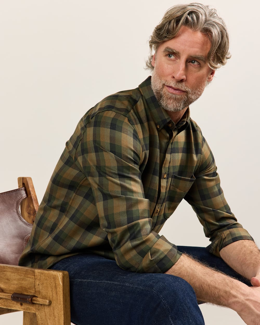 MEN'S PLAID MILL MERINO SHIRT IN OLIVE CHECK image number 1