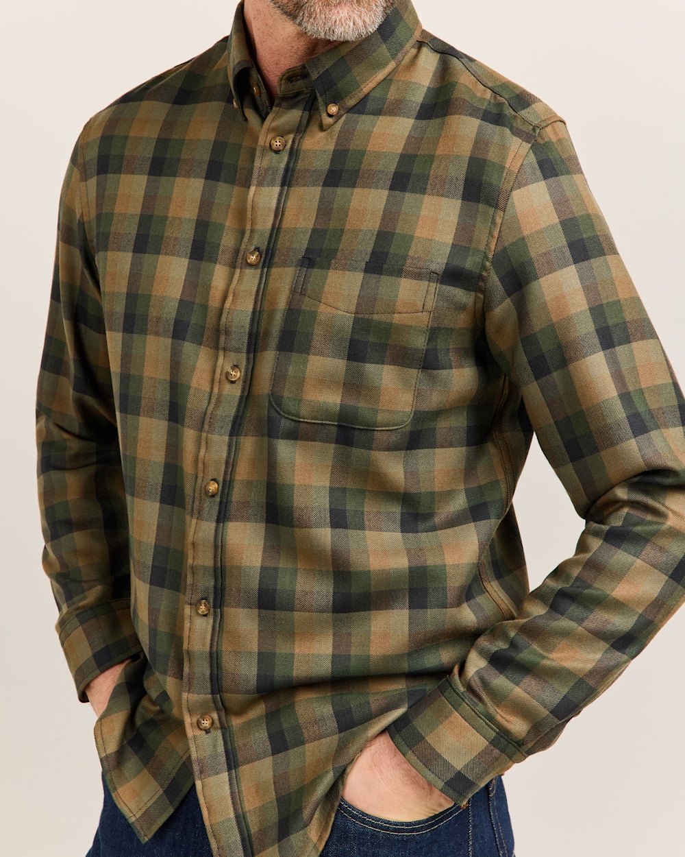 ALTERNATE VIEW OF MEN'S PLAID MILL MERINO SHIRT IN OLIVE CHECK image number 4