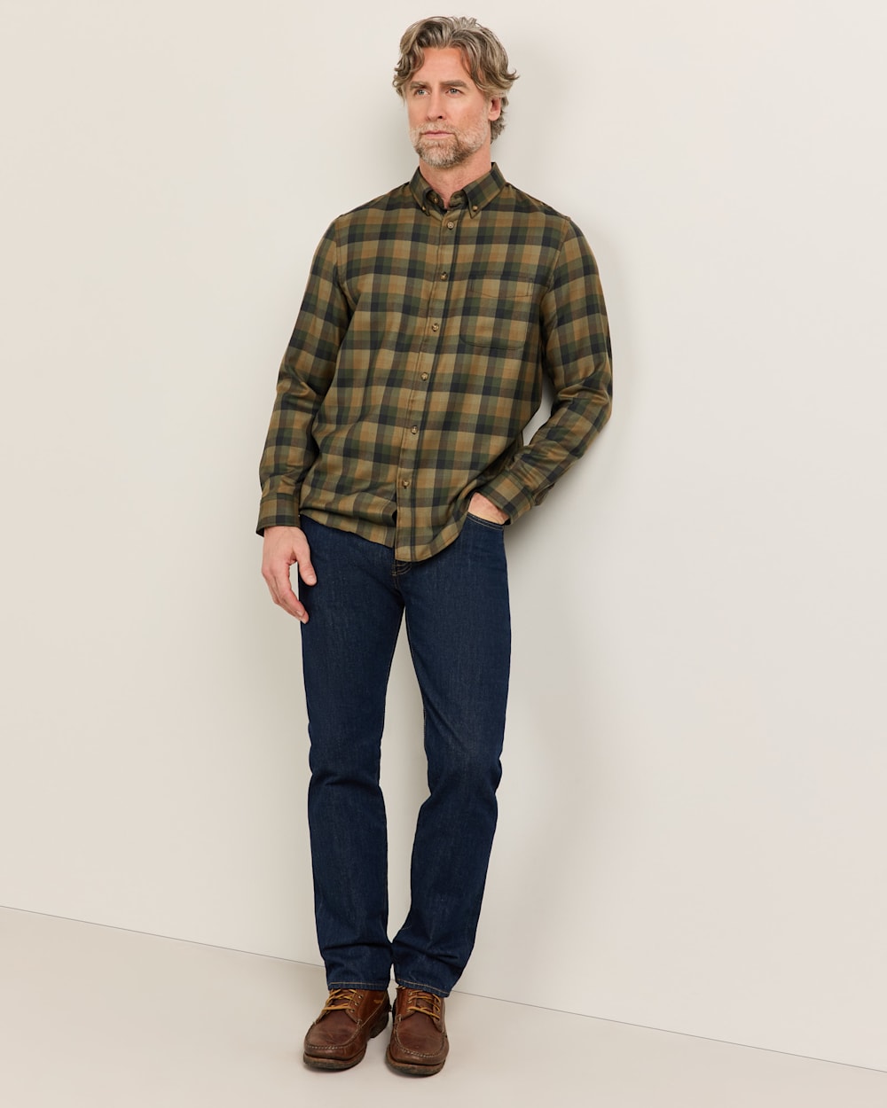 ALTERNATE VIEW OF MEN'S PLAID MILL MERINO SHIRT IN OLIVE CHECK image number 5