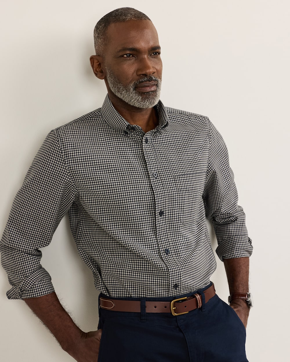 MEN'S PLAID MILL MERINO SHIRT IN NAVY/BLACK CHECK image number 1