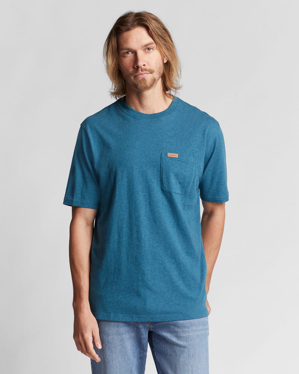 MEN'S SHORT-SLEEVE DESCHUTES POCKET TEE IN BLUE TEAL HEATHER image number 1