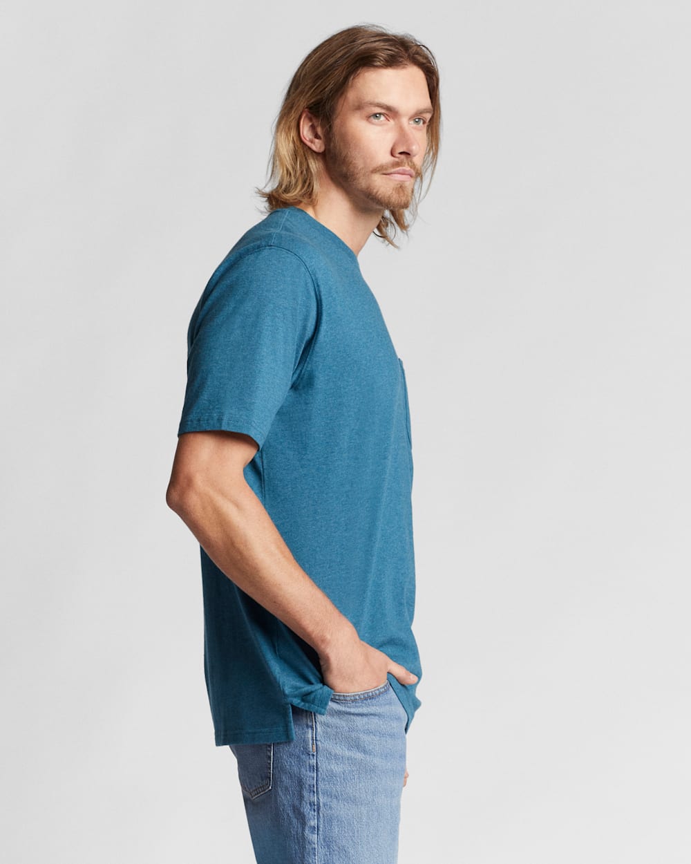 ALTERNATE VIEW OF MEN'S SHORT-SLEEVE DESCHUTES POCKET TEE IN BLUE TEAL HEATHER image number 3