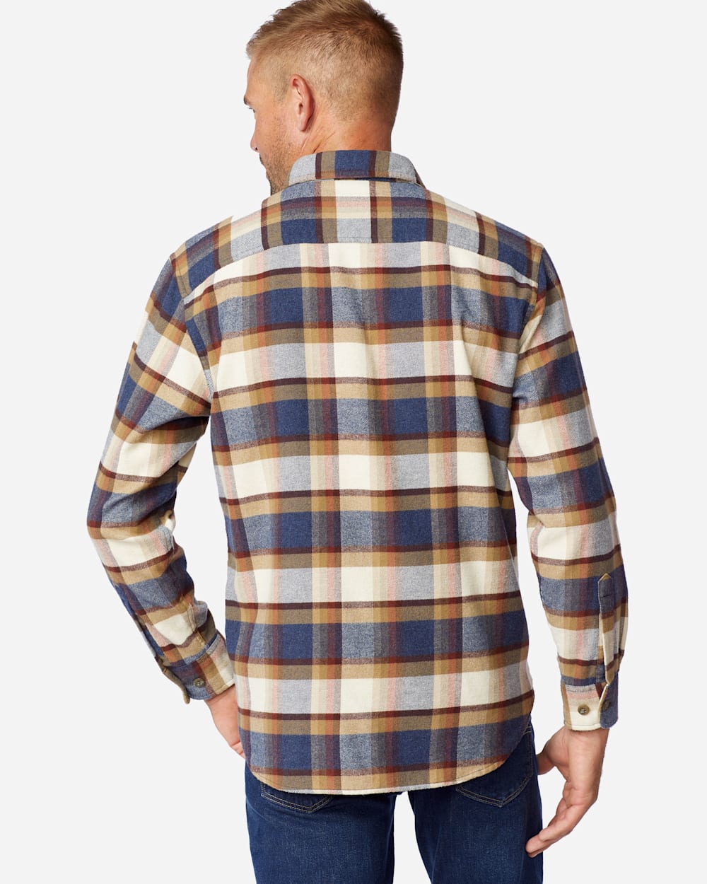 ALTERNATE VIEW OF BURNSIDE DOUBLE-BRUSHED FLANNEL SHIRT IN BLUE/CREAM/HENNA PLAID image number 3