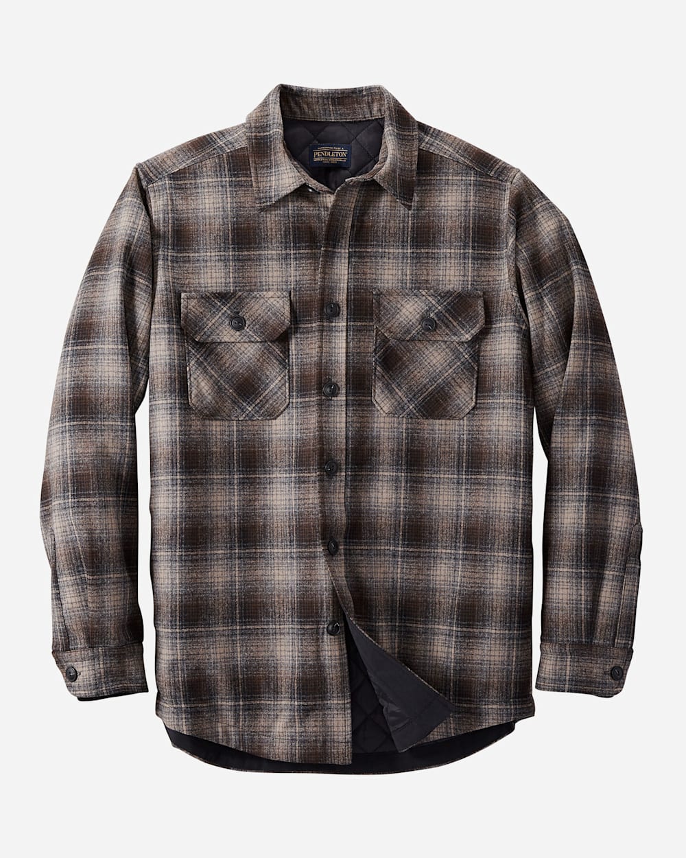 ALTERNATE VIEW OF MEN'S QUILTED SHIRT JACKET IN TAN/BLACK/GREY OMBRE image number 6