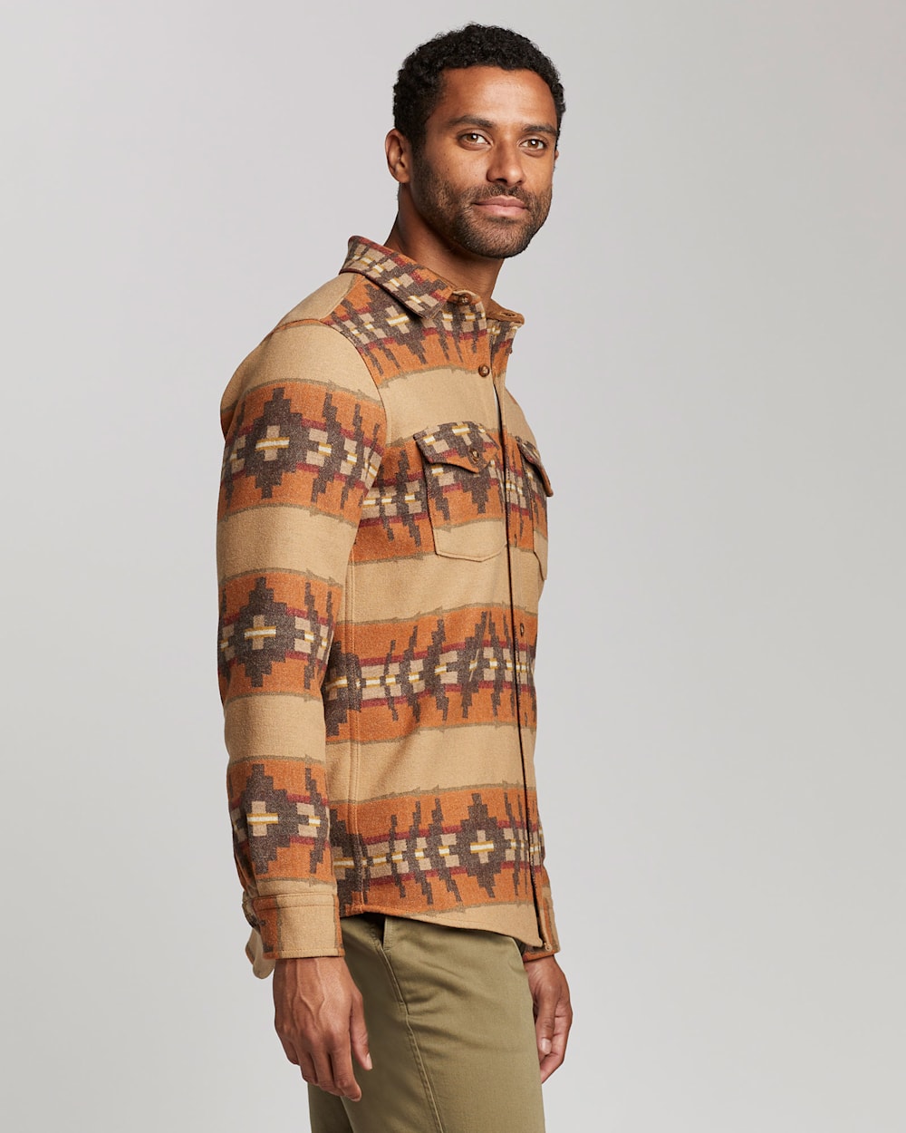 ALTERNATE VIEW OF MEN'S FITTED LA PINE OVERSHIRT IN TAN BANDED STRIPE image number 2