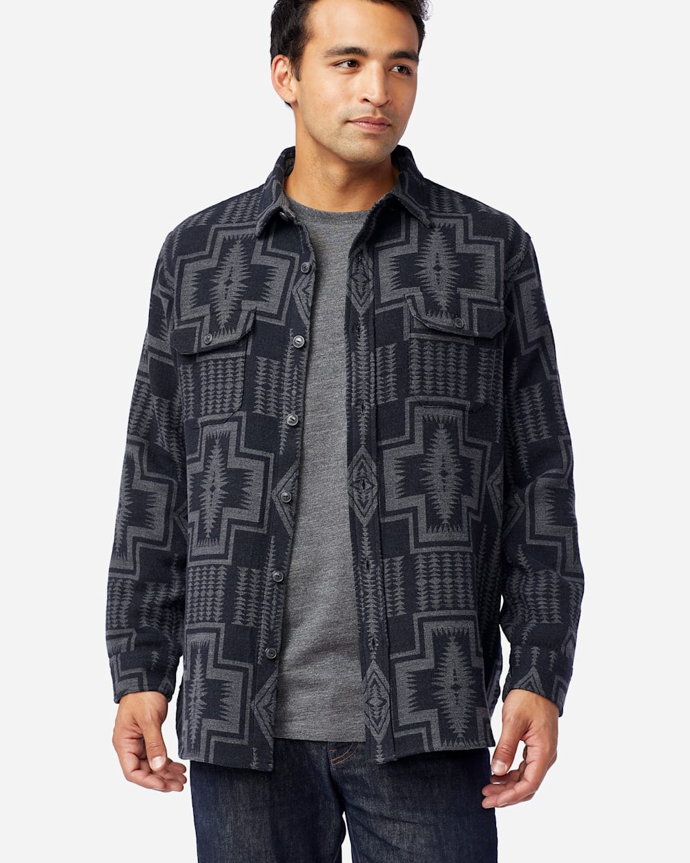MEN'S DOUBLESOFT FLANNEL BEACH SHIRT IN BLACK/GREY HARDING image number 1