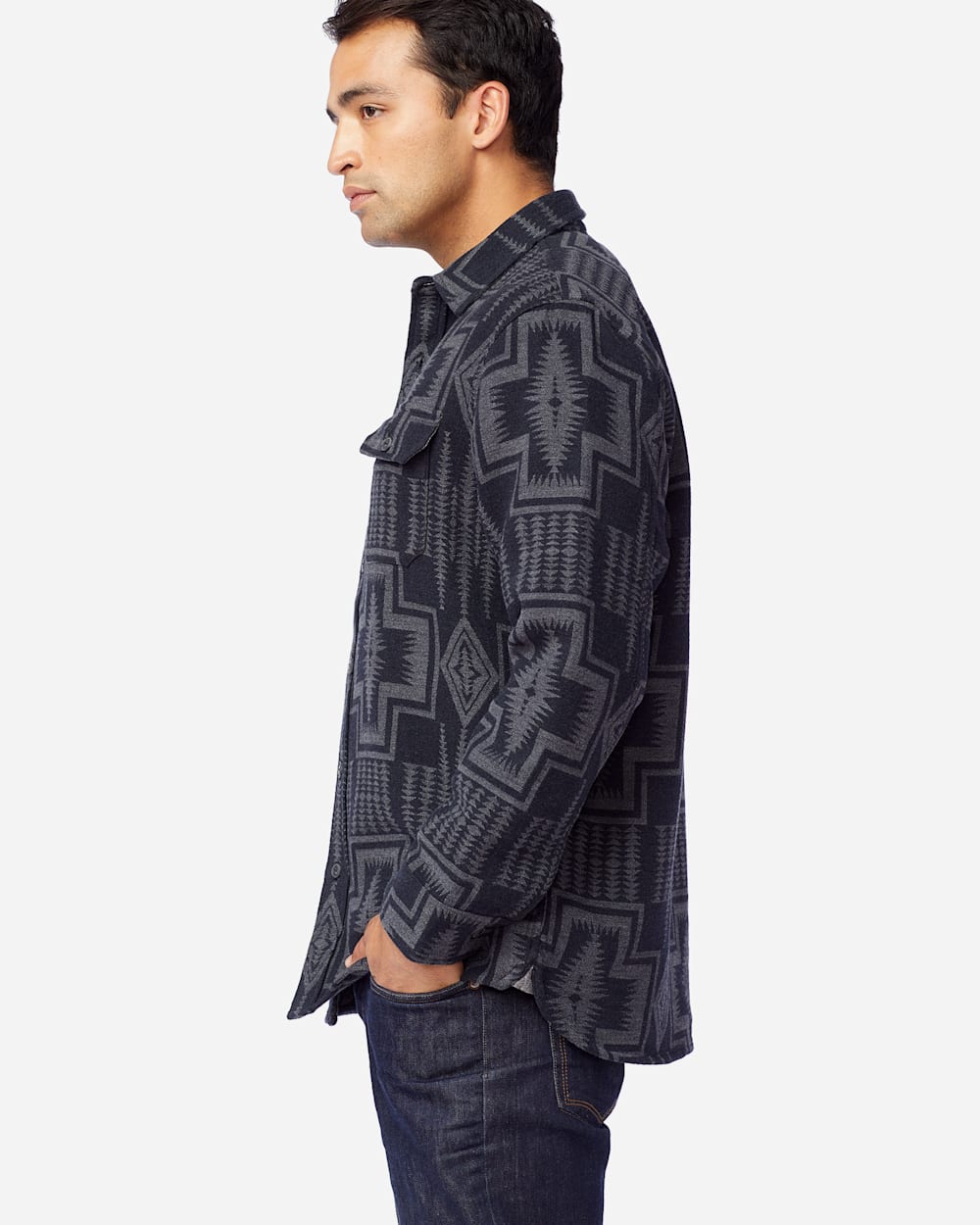 ALTERNATE VIEW OF MEN'S DOUBLESOFT FLANNEL BEACH SHIRT IN BLACK/GREY HARDING image number 2