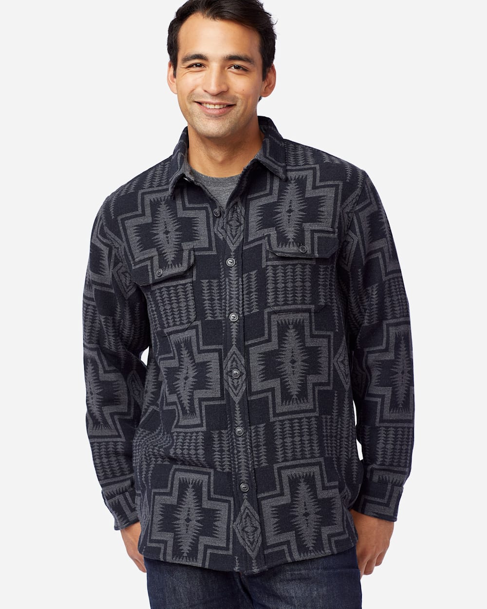 ALTERNATE VIEW OF MEN'S DOUBLESOFT FLANNEL BEACH SHIRT IN BLACK/GREY HARDING image number 4