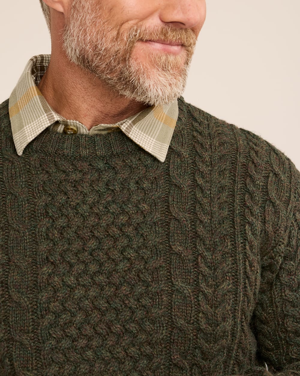 ALTERNATE VIEW OF MEN'S SHETLAND COLLECTION FISHERMAN SWEATER IN CAMO HEATHER image number 5