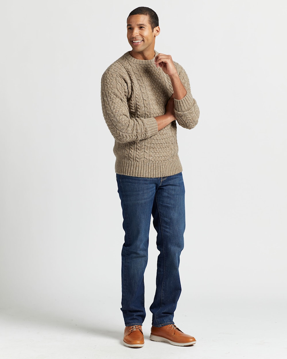 ALTERNATE VIEW OF MEN'S SHETLAND FISHERMAN'S SWEATER IN COYOTE image number 5