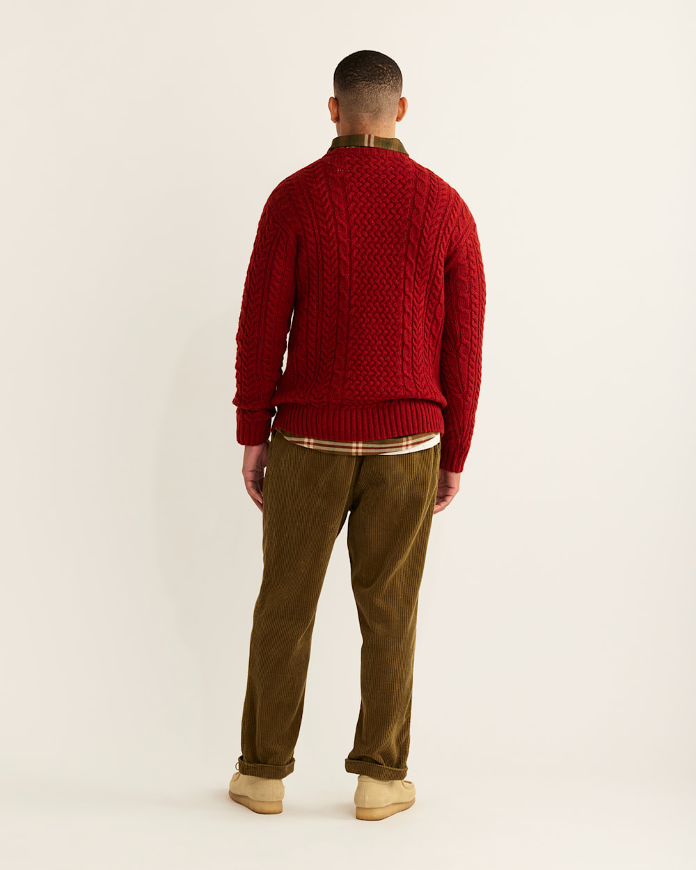 ALTERNATE VIEW OF MEN'S SHETLAND COLLECTION FISHERMAN SWEATER IN CHILI RED image number 4