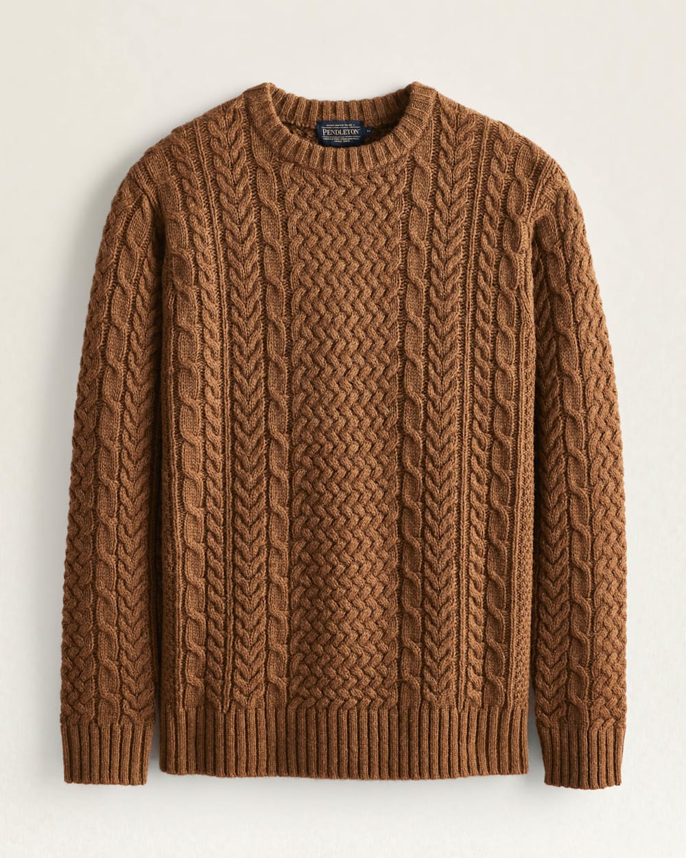 MEN'S SHETLAND COLLECTION FISHERMAN SWEATER IN CARMEL HEATHER image number 1