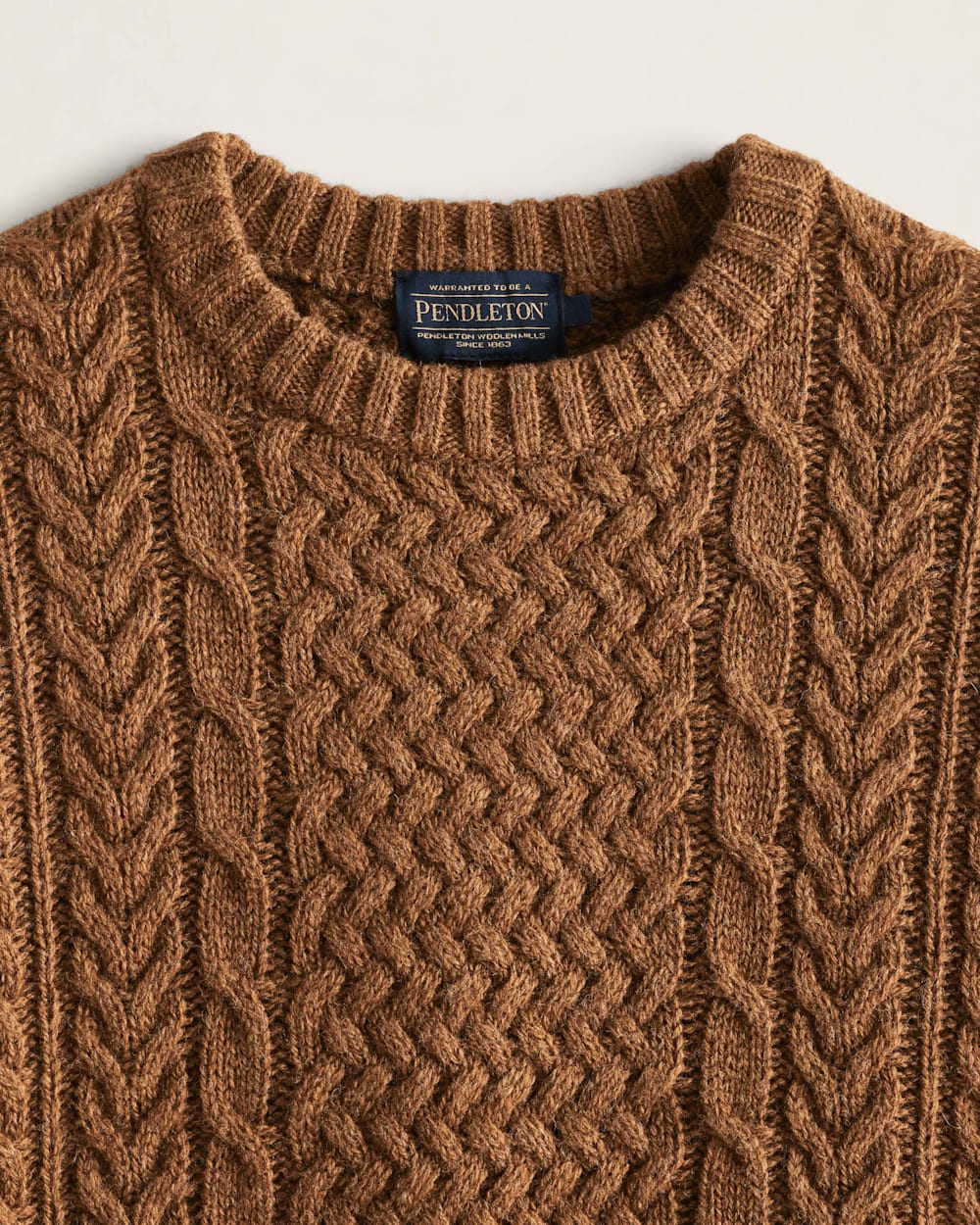 ALTERNATE VIEW OF MEN'S SHETLAND COLLECTION FISHERMAN SWEATER IN CARMEL HEATHER image number 2