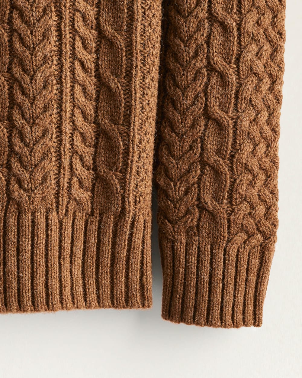 ALTERNATE VIEW OF MEN'S SHETLAND COLLECTION FISHERMAN SWEATER IN CARMEL HEATHER image number 3