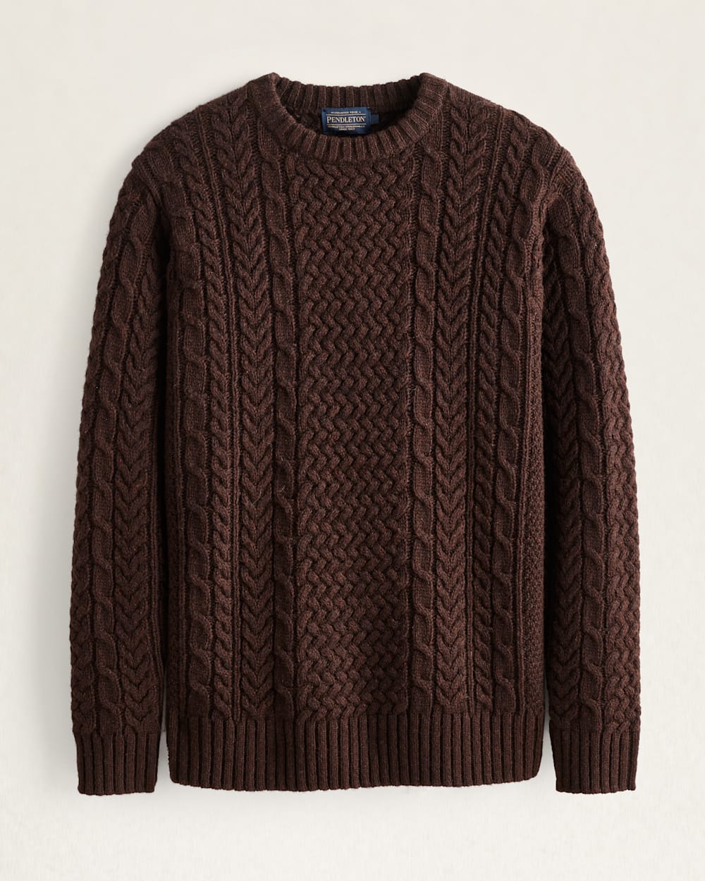 MEN'S SHETLAND COLLECTION FISHERMAN SWEATER IN ESPRESSO HEATHER image number 1