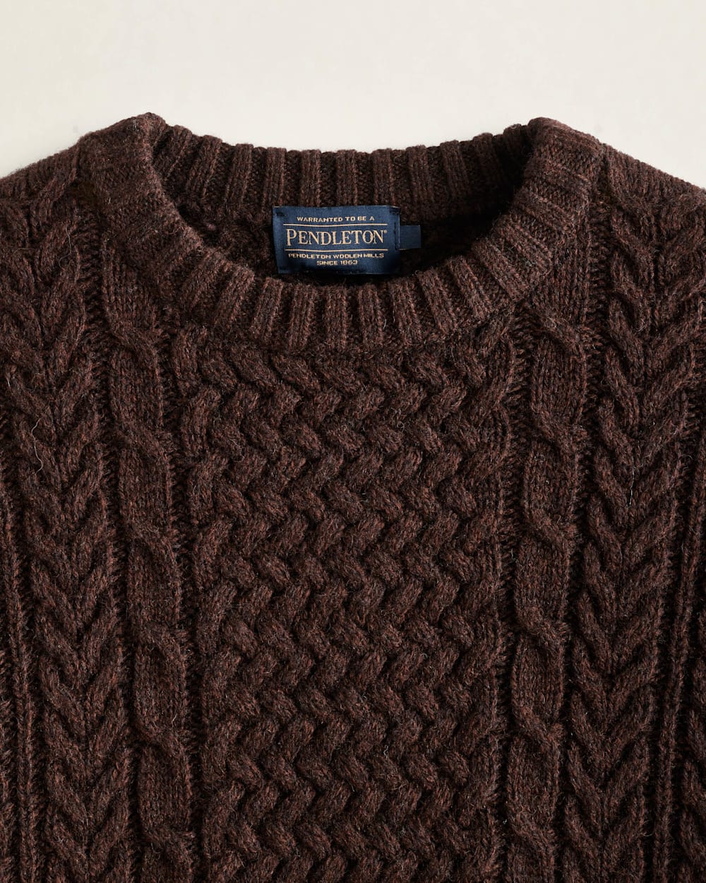 ALTERNATE VIEW OF MEN'S SHETLAND COLLECTION FISHERMAN SWEATER IN ESPRESSO HEATHER image number 2