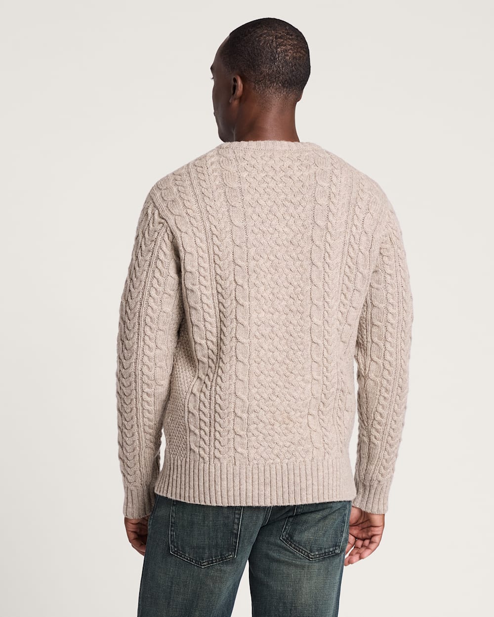 ALTERNATE VIEW OF MEN'S SHETLAND COLLECTION FISHERMAN SWEATER IN WHEAT MIX image number 2
