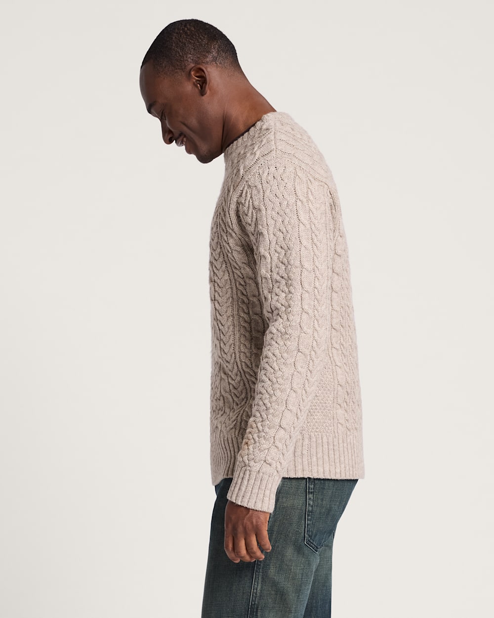 ALTERNATE VIEW OF MEN'S SHETLAND COLLECTION FISHERMAN SWEATER IN WHEAT MIX image number 3