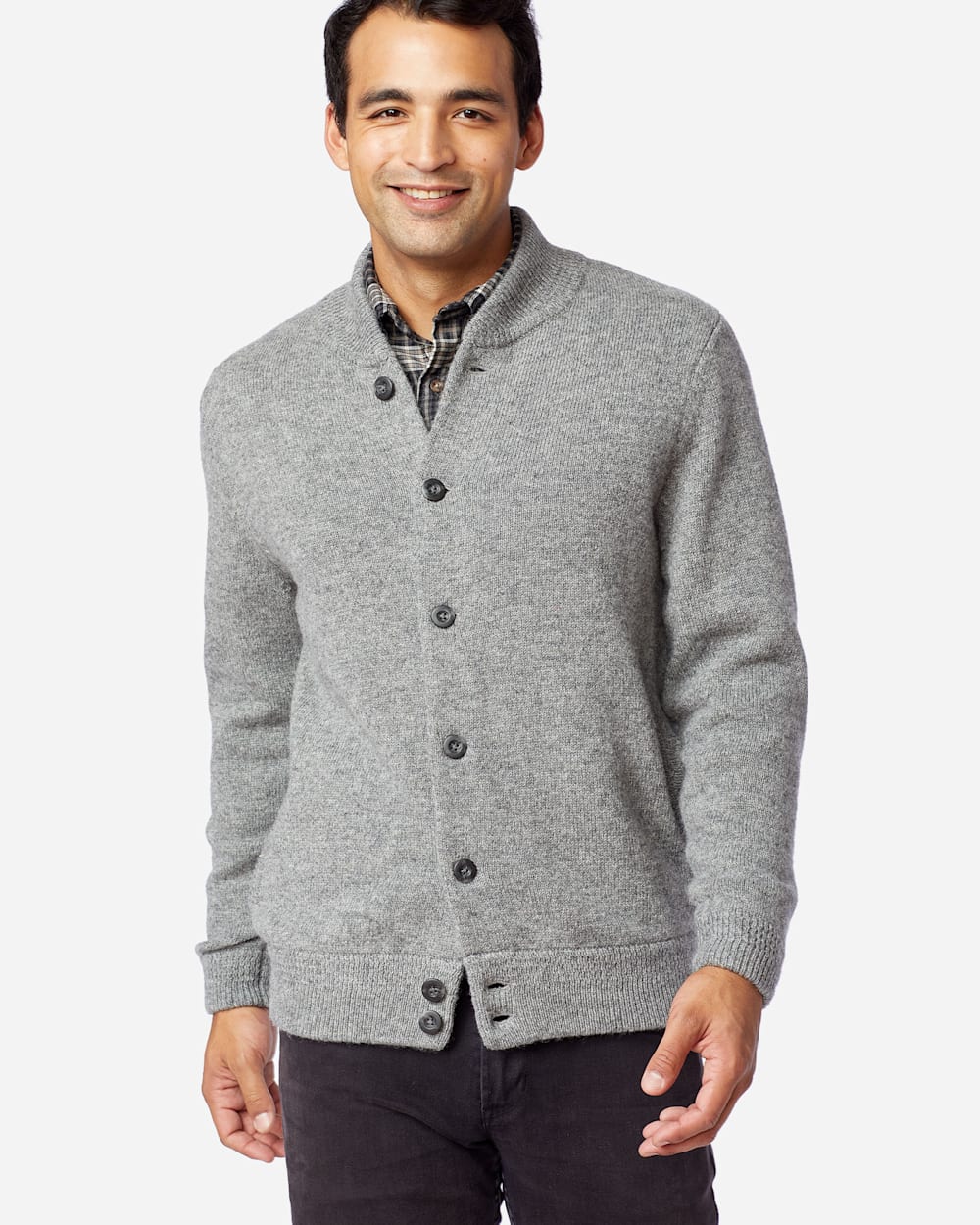 ALTERNATE VIEW OF MEN'S SHETLAND WASHABLE WOOL CARDIGAN IN GREY HEATHER image number 4