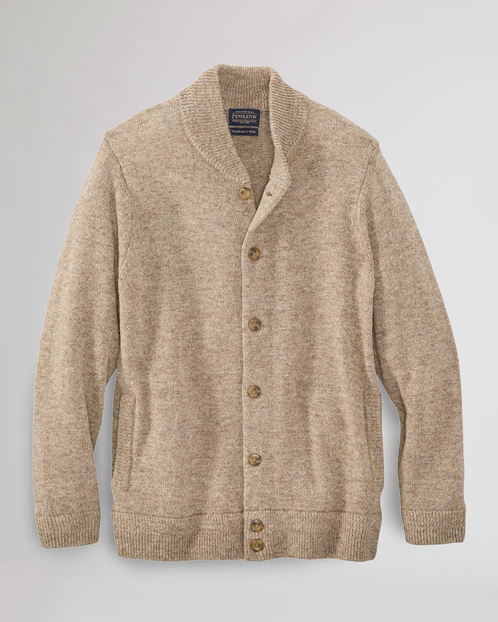 ALTERNATE VIEW OF MEN'S SHETLAND WASHABLE WOOL CARDIGAN IN COYOTE TAN HEATHER image number 7