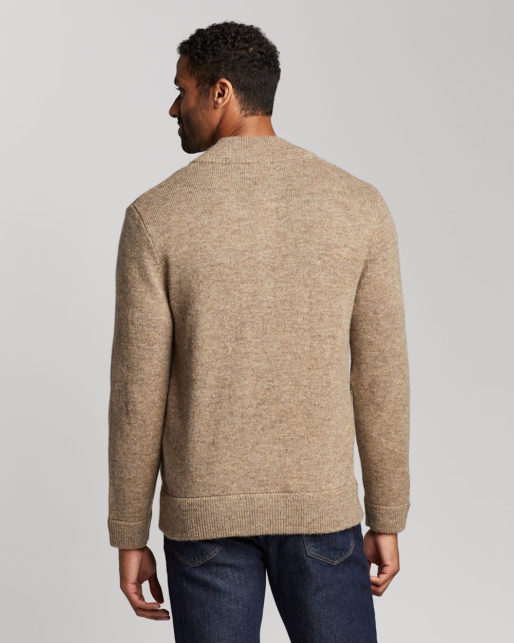 ALTERNATE VIEW OF MEN'S SHETLAND WASHABLE WOOL CARDIGAN IN COYOTE TAN HEATHER image number 3