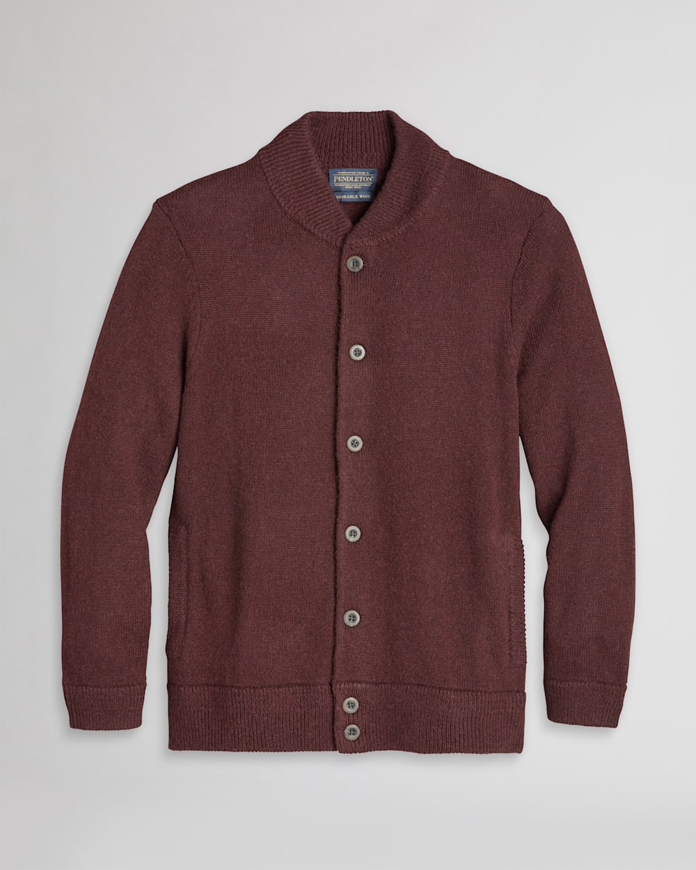 MEN'S SHETLAND WASHABLE WOOL CARDIGAN IN BURGUNDY image number 1