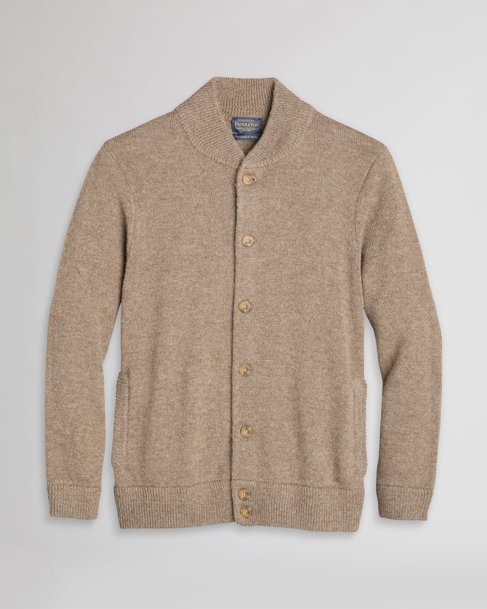 MEN'S SHETLAND WASHABLE WOOL CARDIGAN IN TAN image number 1