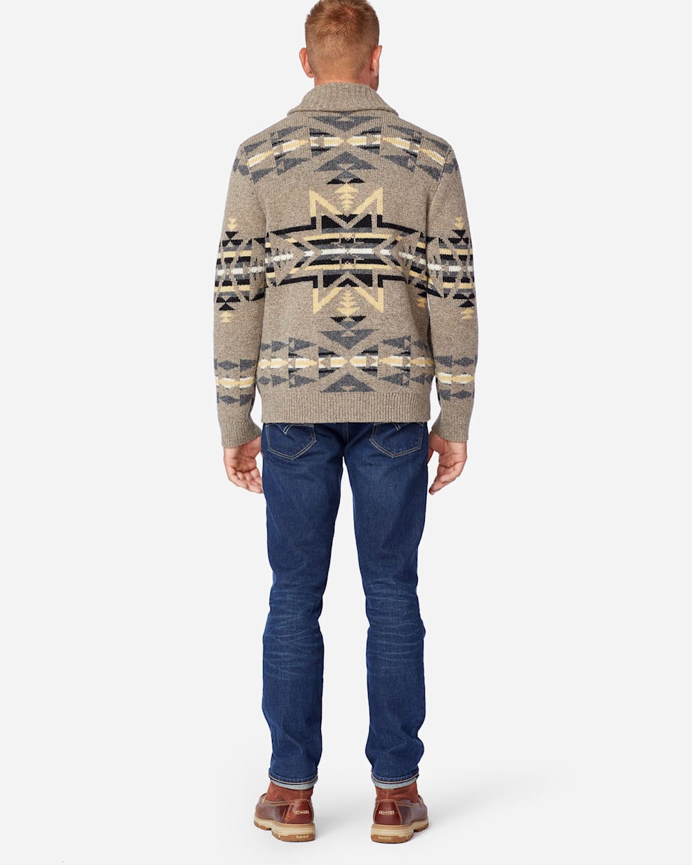 ALTERNATE VIEW OF MEN'S PLAINS STAR SHETLAND CARDIGAN IN GREY/TAN image number 3