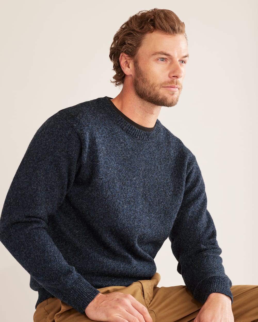 MEN'S SHETLAND WASHABLE WOOL CREWNECK IN INDIGO HEATHER image number 1