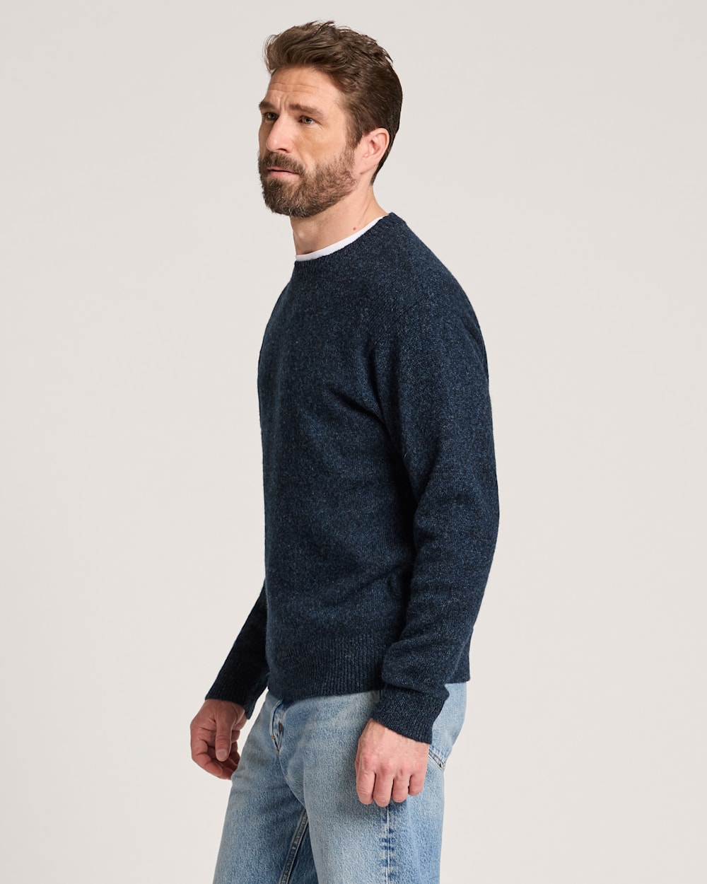 ALTERNATE VIEW OF MEN'S SHETLAND WASHABLE WOOL CREWNECK IN INDIGO HEATHER image number 3