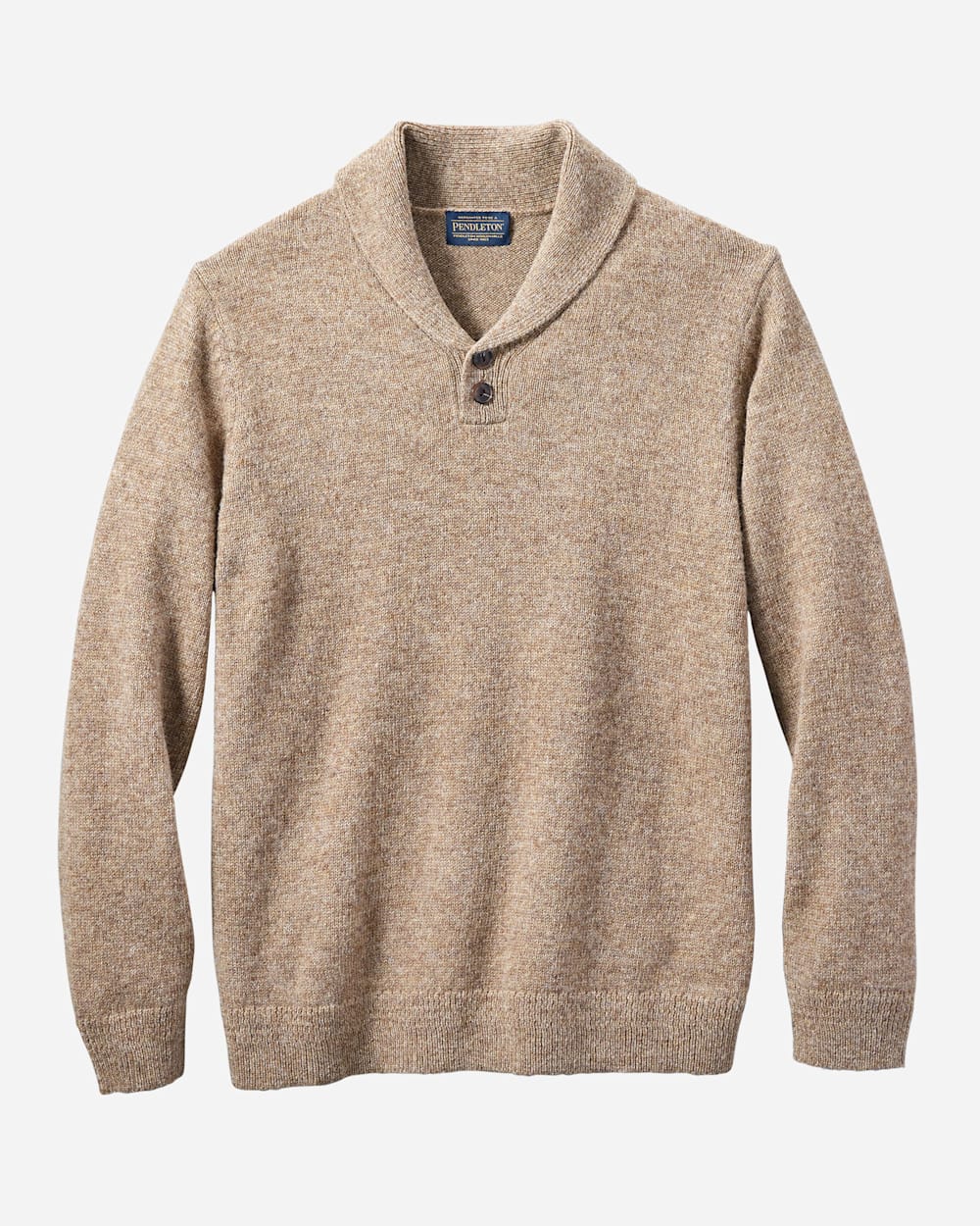 ALTERNATE VIEW OF MEN'S SHETLAND SHAWL PULLOVER IN COYOTE TAN HEATHER image number 4
