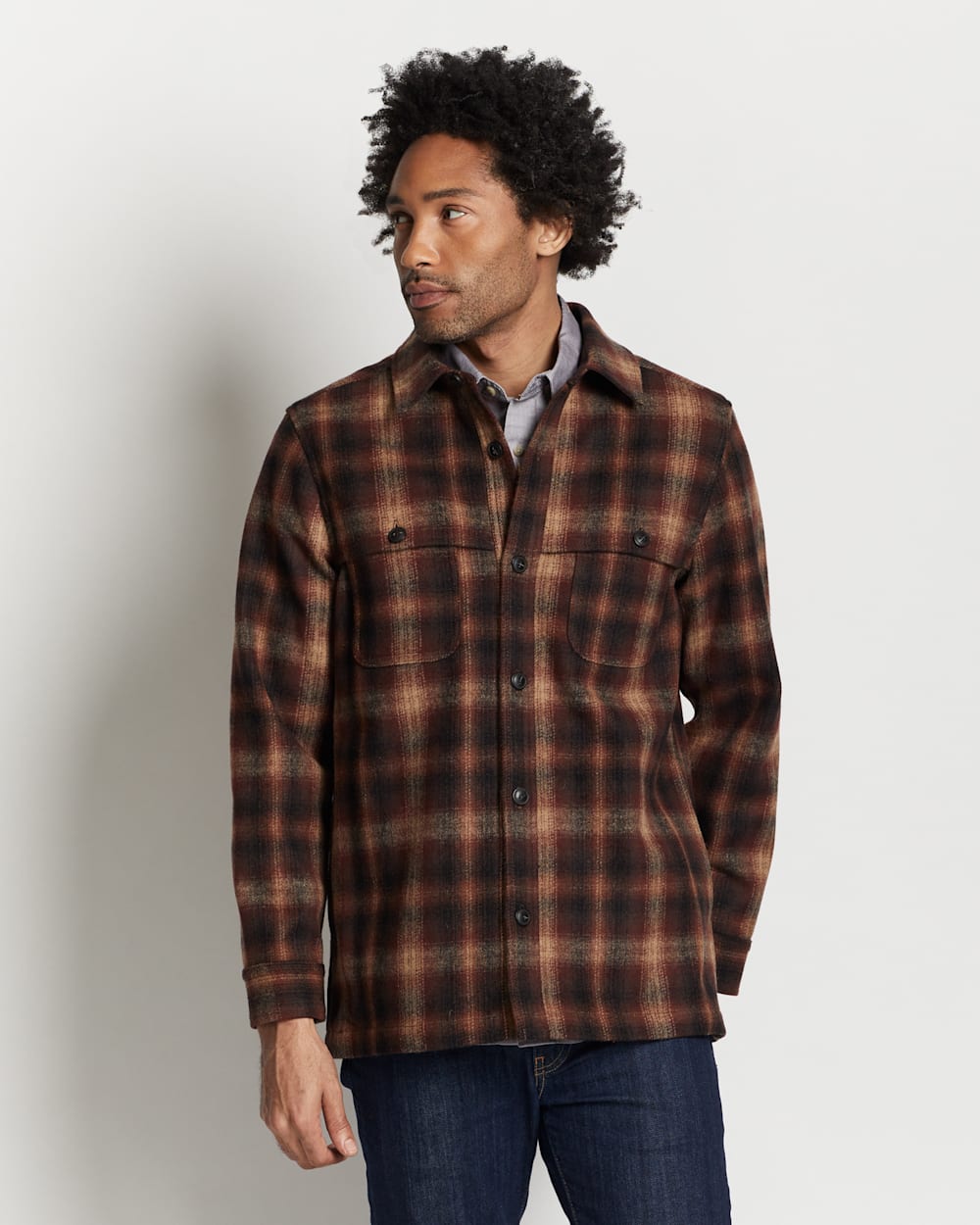 ALTERNATE VIEW OF MEN'S HESTON PLAID WOOL COAT IN BROWN/RUST OMBRE image number 4