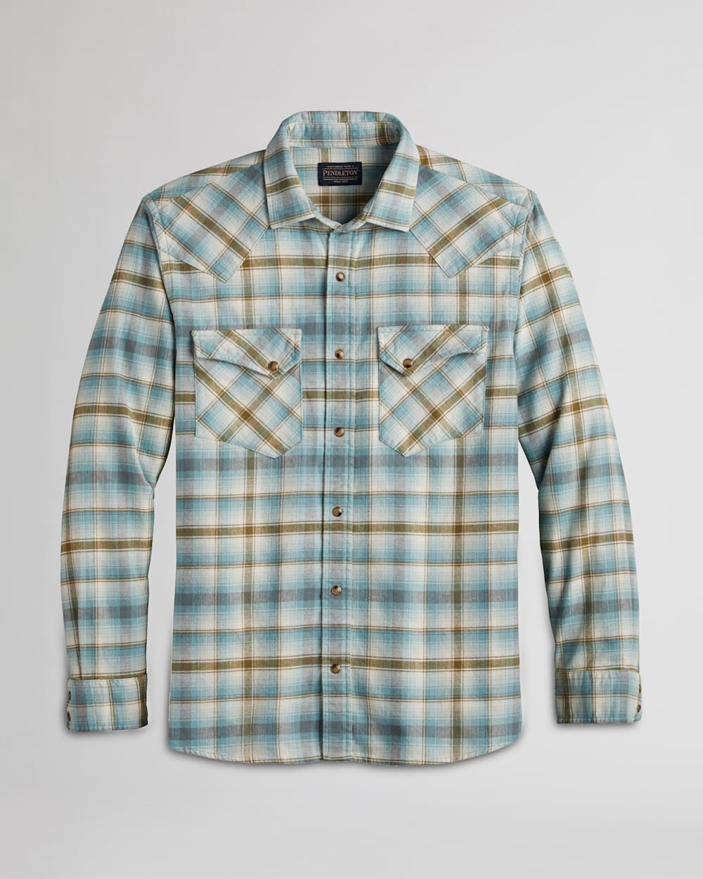 MEN'S WYATT SNAP-FRONT COTTON SHIRT IN MOSS/GREEN/GREY PLAID image number 1