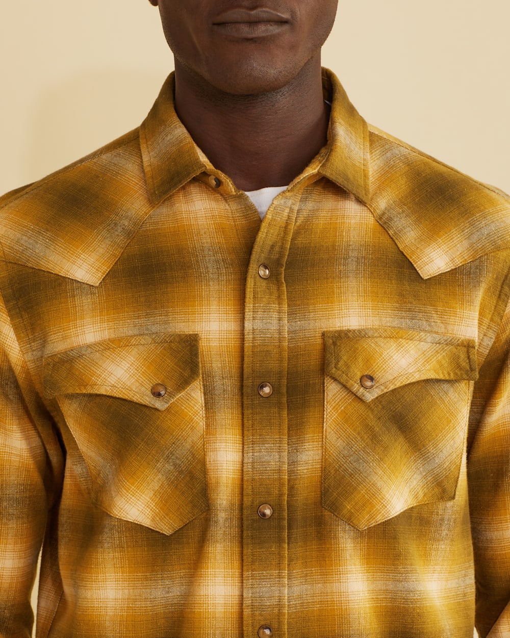 ALTERNATE VIEW OF MEN'S WYATT SNAP-FRONT COTTON SHIRT IN OLIVE/GOLD OMBRE image number 2