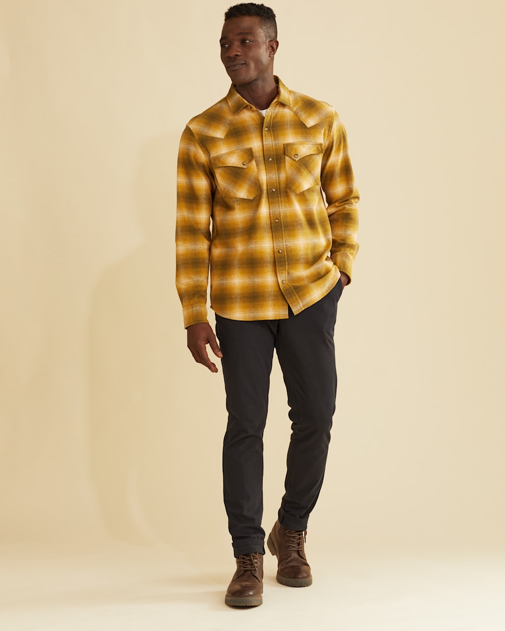 ALTERNATE VIEW OF MEN'S WYATT SNAP-FRONT COTTON SHIRT IN OLIVE/GOLD OMBRE image number 5